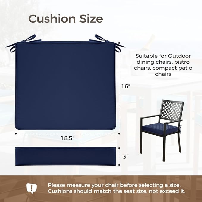 UNIKOME Outdoor Chair Cushions Set of 4, Water Resistant Patio Seat Cushions with Ties for Outdoor Furniture, High-Density Foam, UV & Fade Resistant, Piped Edge – 18.5" x 16" x 3", Navy
