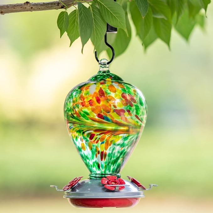 Muse Garden Hummingbird Feeders for Outdoors Hanging, Blown Glass Hummingbird Feeder, Hummingbird Gifts for Mom, Garden Backyard Decor, Unique Gifts Idea for Women Mothers Day, 34OZ, Peacock | Muse Garden Hummingbird Feeders for Outdoors Hanging, Blown...