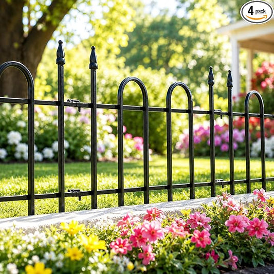 Decorative Metal Garden Fence 18"H x 22"W, 7.3FT Heavy Duty Rustproof Garden Border Fence with Arched Top, Outdoor Animal Barrier to Protect Plants & Keep Dogs Out, Flower Bed & Yard Fence, 4 Panels