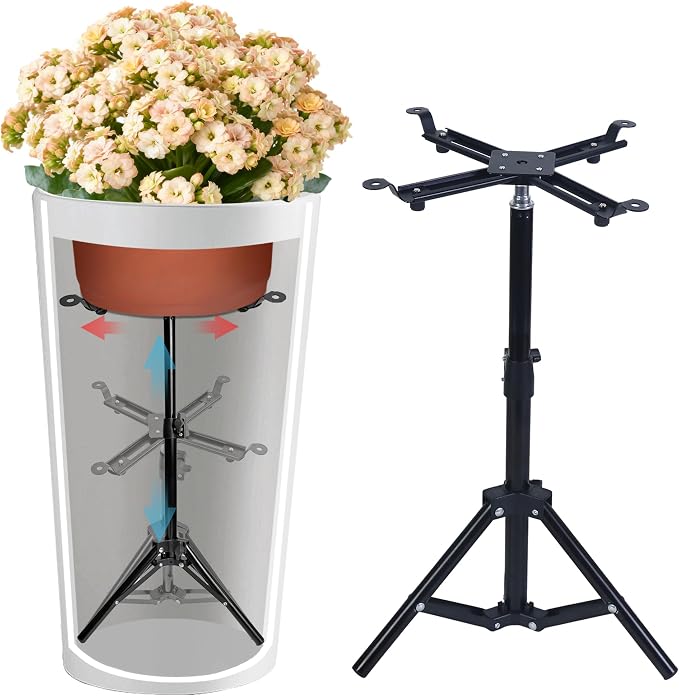 Plant Risers for Inside Pots, Metal Planter Inserts Pot Filler, 12-22" Rise | Planter Inserts for Large Pots, Adjustable Height Pot Lift Stand, 4.3-8.6" Top Base, for Indoor Outdoor Tall Taper Planters