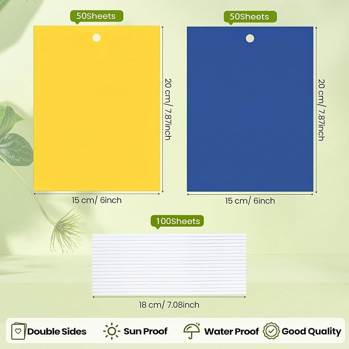 Qualirey 100 Pcs 6 x 8 Inch Sticky Traps for Plant Double Sided Sticky Trap for Gnats with Twist Ties Fly Traps for Fruit Insect Fungus Bugs Indoor Outdoor (Yellow,Blue)