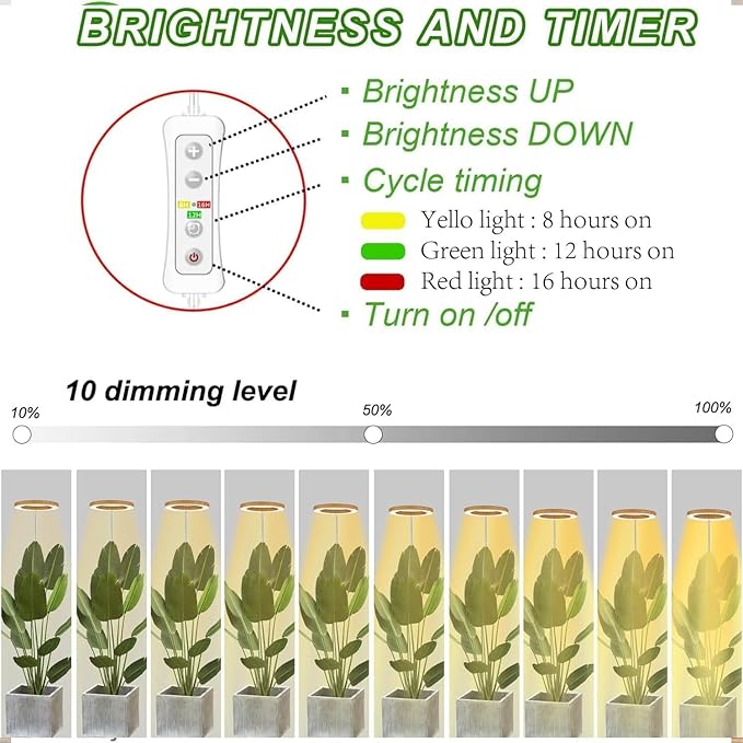 yadoker Grow Light for Large Indoor Plants, Full Spectrum LED Plant Light, Height Adjustable for Tall Plants, Auto On/Off Timer, 5V Safe Low Voltage Wood Grain Grow Lamp for Home & Office