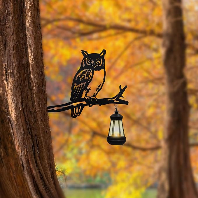 Solar-Powered Metal Owl Garden Stake - Outdoor Yard Decor with Solar Lights, Weather-Resistant Owl Art for Patio - Holiday-Ready Tree Ornament