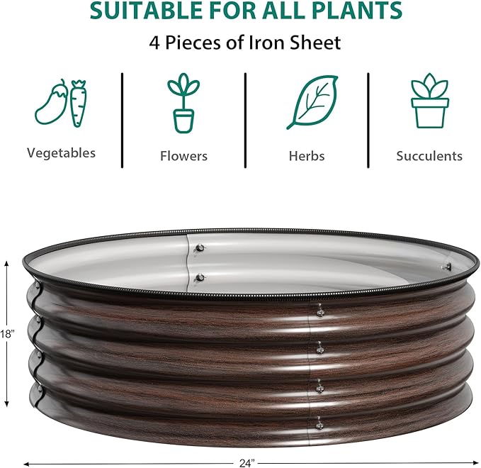 Round Raised Garden Bed, 2 Pcs 2 x 1.5ft Galvanized Raised Boxes with Rust, Corrosion Protection, Easy Assembly, Safe Edge, Metal Garden Bed Kit for Planting Vegetables, Fruits, Flowers