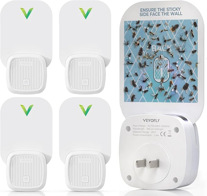 VEYOFLY Fly Catcher Indoor, Fly Trap, (4 Device + 6 Refills) Fruit Fly Traps for Indoors, Gnat Traps for House Indoor, Bug Killer, Fly Trap, Plug in Light Flying Insect Trap