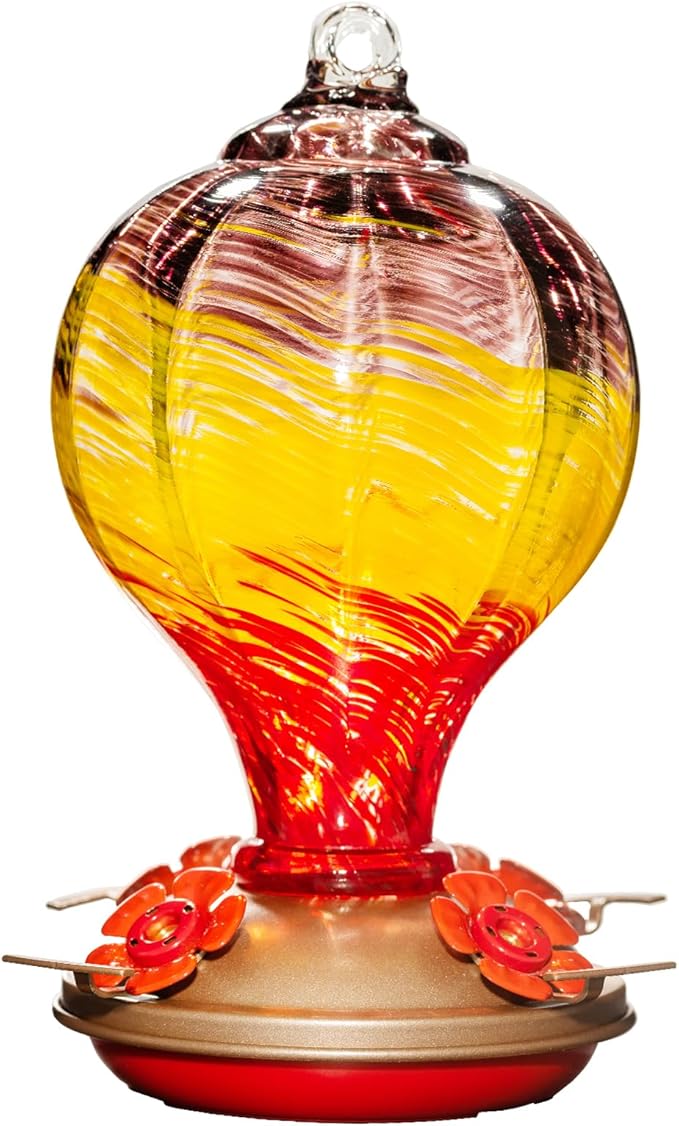 Gifts for Women Hummingbird Feeders, 34OZ Hand Blown Glass Hummingbird Feeder for Outside Ant Moat Leakproof for Mom (Wavy Mauve) | LaElvish Garden Gifts for Women Hummingbird Feeders, 34OZ Hand Blown Glass Hummingbird Feeder for Outside Ant Moat Leakp...
