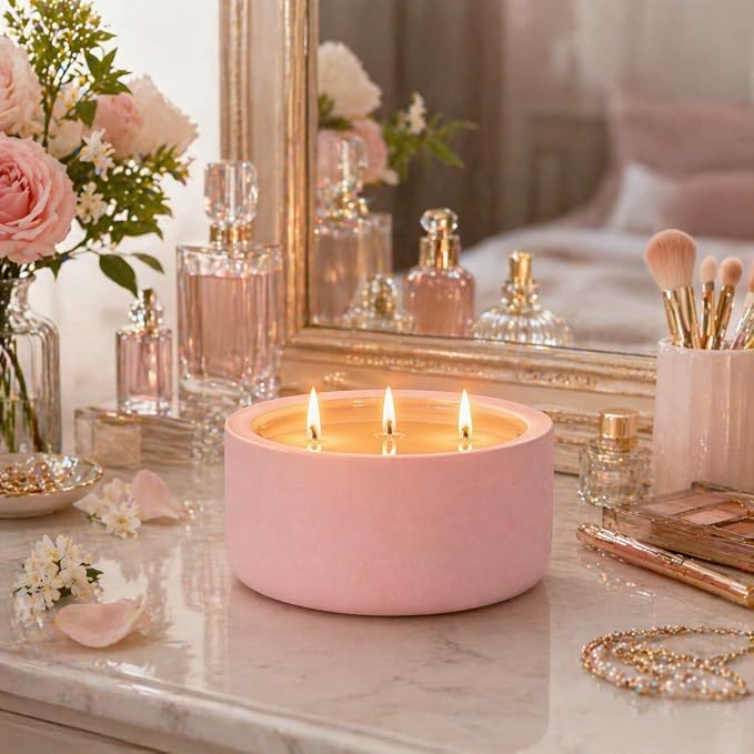 20oz Large Scented Candle - Blush Bloom, 3 Wick Soy Candle, Pink Decorative Ceramic Jar Candle, Non Toxic Home Fragrance Candle for Women, Bedroom, Bathroom, Living Room