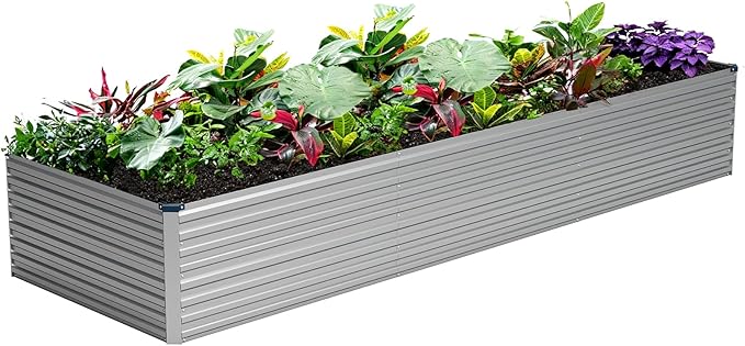 Vengarus 12x2x2FT Galvanized Raised Garden Bed Kit, Deep Root Planter Box Outdoor Large Planter Raised Beds for Planting Flowers,Vegetables and Herbs-Silver