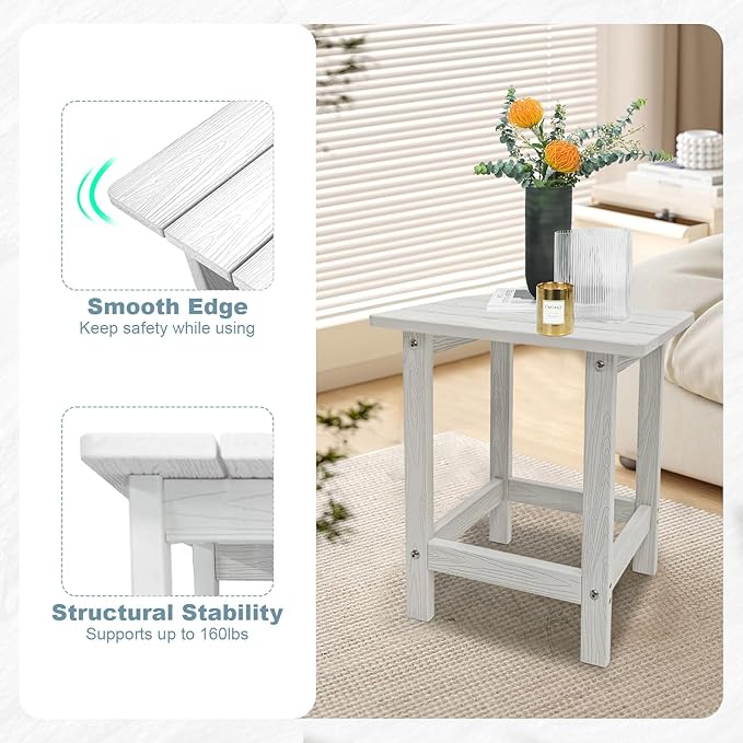 Meluvici Adirondack Side Table - HDPS Weather Resistant, End Table for Patio, Pool, Deck, Porch, Indoor/Outdoor Use, White