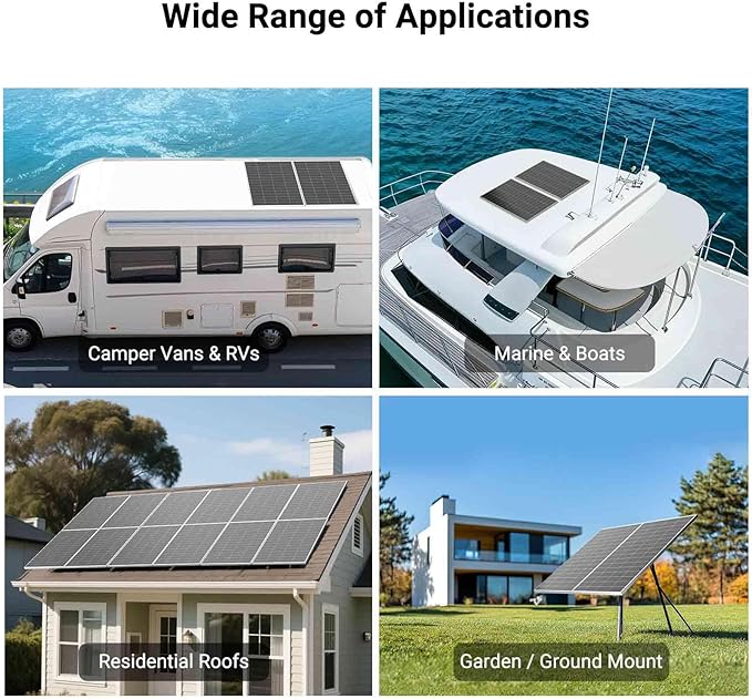 HQST N-Type 16BB 200 Watt Solar Panel, Compact & Lightweight Solar Panels with 30 Years Lifespan, up to 25.4% Efficiency, Grade A+ Cells, IP65 for RV, Van, Trailer, Marine, Rooftop, Farm, Off Grid