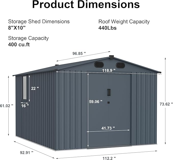 YOPTO 8x10 FT Outdoor Storage Shed,Large Metal Tool Sheds with Window and Lockable Doors, Garden Shed for Backyard Patio Lawn, Dark Grey