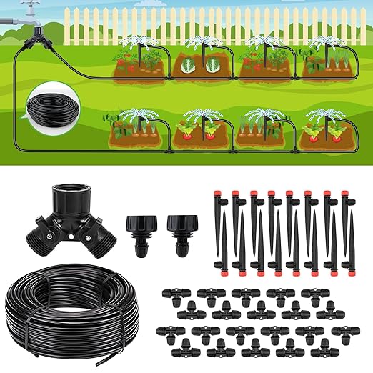 Insoma Locked Connect Drip DIY Irrigation Kit, 60ft Garden Drip Irrigation System, Automatic Micro Watering System with 4/7 inch Tubing Hose with Adjustable Nozzles for Garden Flower Bed Patio Lawn