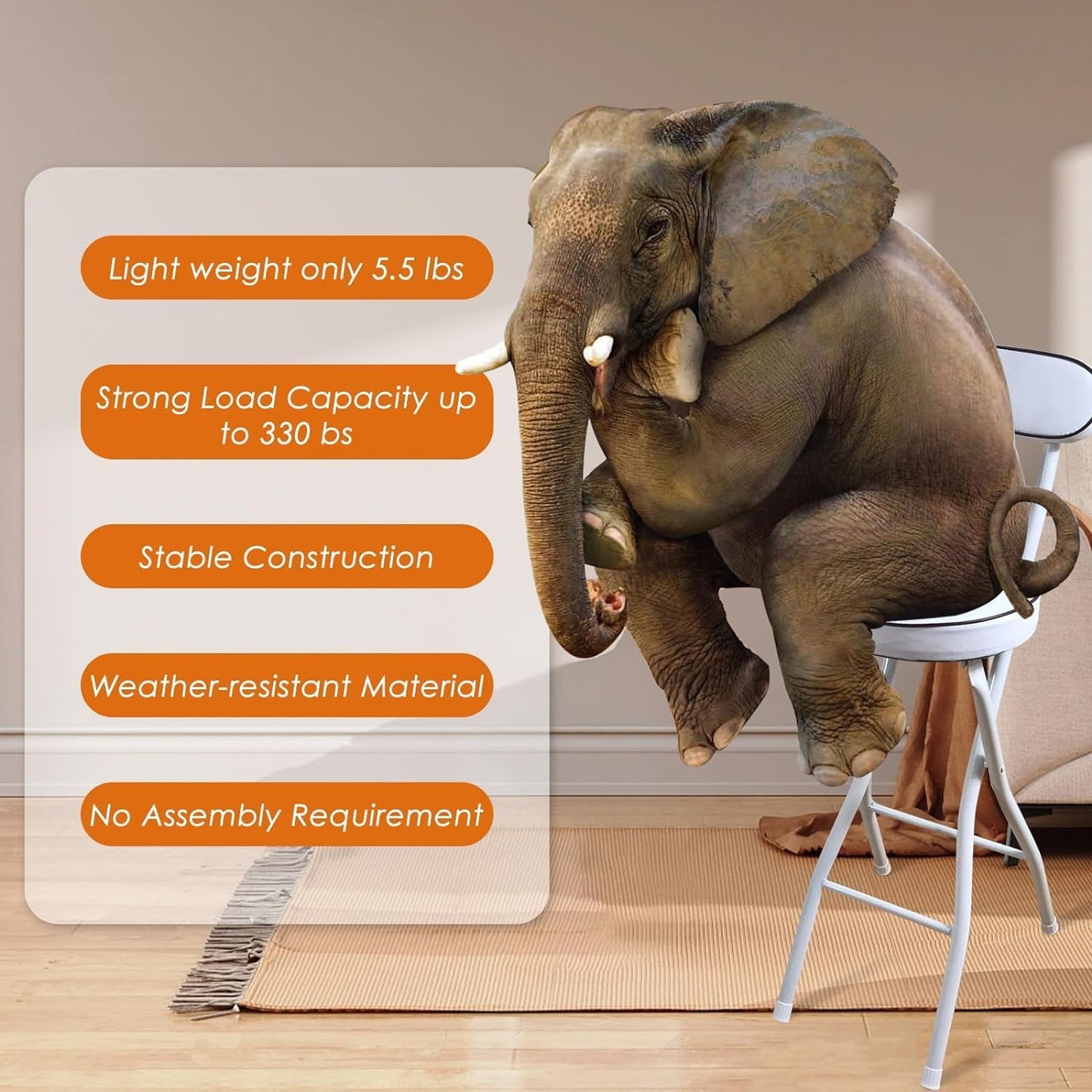 UWEAR Folding Bar Stool with Back,Tall Foldable Stool Leather Padded Portable Stools Counter Height Foldable Stools Chairs,Collapsible Stool for Adults Kitchen Island Guitar Barstools(2 PCS White)