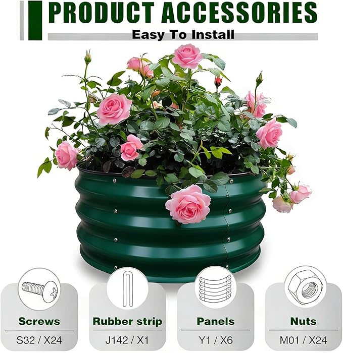 GrowHaus 2x2x1FT Galvanized Raised Garden Bed, Planter Boxes Outdoor Round Metal Garden Beds for Planting Vegetables Flowers Herbs 2 Pack Dark Green