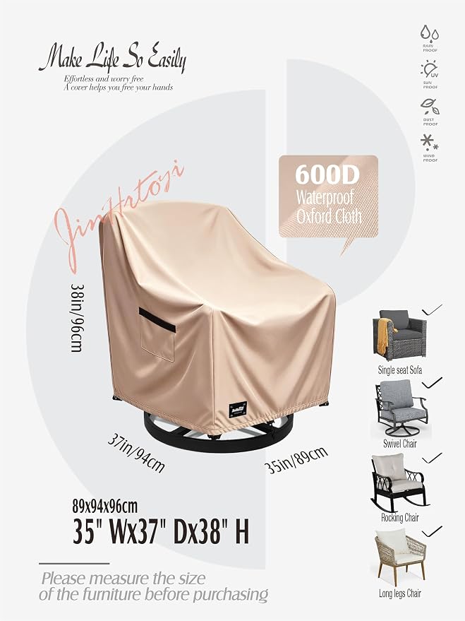 JinHrtoyi Outdoor Chair Covers 2 Pack,35Wx37Dx38H inches Patio Chair Cover,100% Waterproof Heavy Duty Outdoor Furniture Covers Waterproof,Light Brown Minimalism Style Patio Furniture Cover