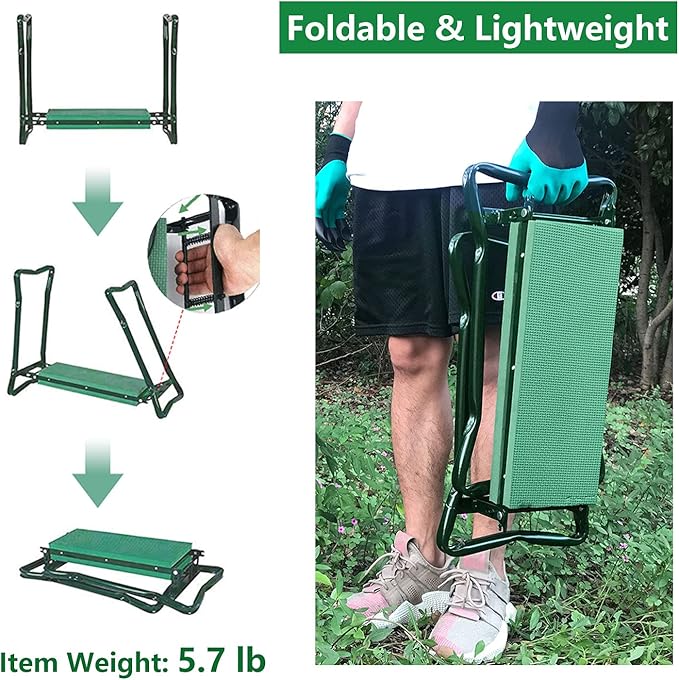 BESTHLS Garden Kneeler and Seat - Heavy Duty Folding Stool with Thick Pad, Tool Pouch, 330 lbs Capacity - Knee & Back Support, Perfect for Seniors, Women, Men