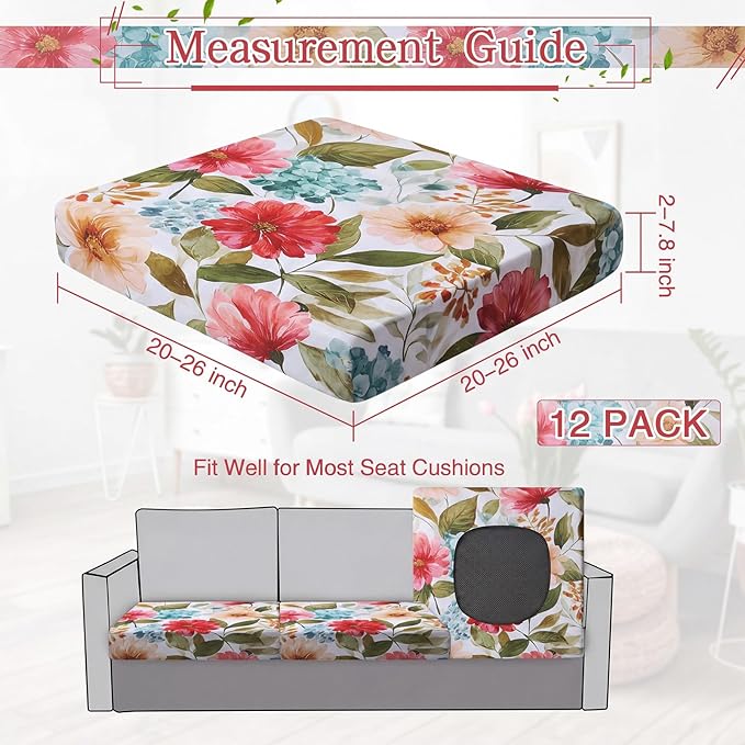 Newwiee 12 Pcs Patio Stretch Outdoor Cushion Covers Sofa Couch Cover Replacement Couch Slipcover Sofa Seat Chair Porch Patio Furniture Protector, Flexibility Washable(Pastel Series,Garden Floral)