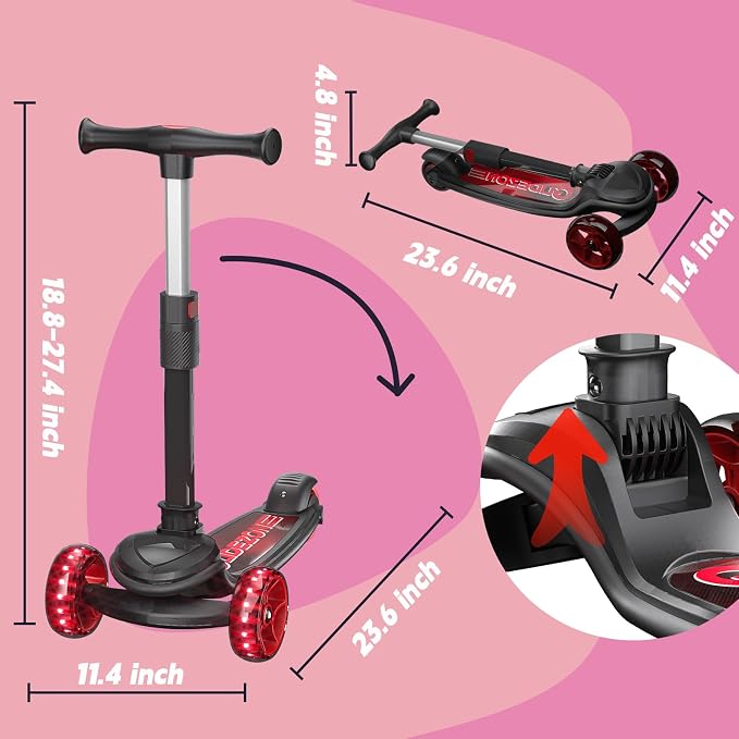 3-in-1 Kids Kick Scooter with Removable Seat for Toddlers Ages 2-6 – Adjustable Aluminum Handlebar with Infinite Lock, 122mm Front & 90mm Rear Wheels, Convertible Push Scooter & Ride-On