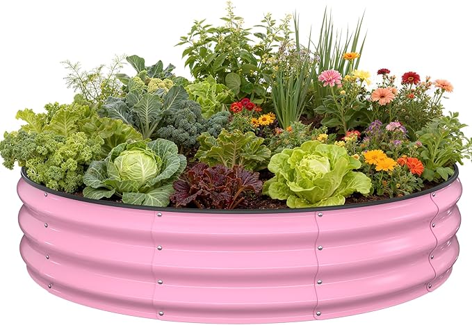 Pattiumo Galvanized Raised Garden Bed 4×4×1 FT, Round Metal Raised Garden Bed Outdoor Planter Box with Open Bottom, Rust-Resistant Steel Garden Bed for Vegetables Herbs Flowers, Easy Assembly