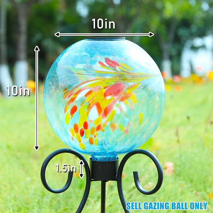VCUTEKA Solar Gazing Ball, 10" Glass Gazing Balls Sphere with Solar Light for Garden Lawn Outdoor Ornament Yard Decorative, Swirl Lights