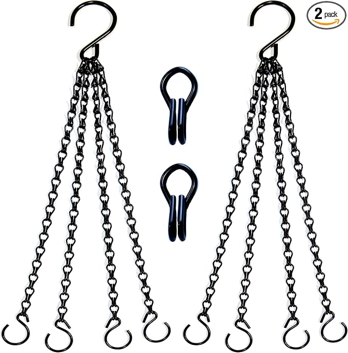 2Packs 26inch 90lbs Black Heavy Duty Metal Hooks Hanging Chains Hangers for Garden, Balcony, Yard, Kitchen, for Hanging Plant Pots,Planters,Bird Feeder,Lanterns, Billboard Etc.