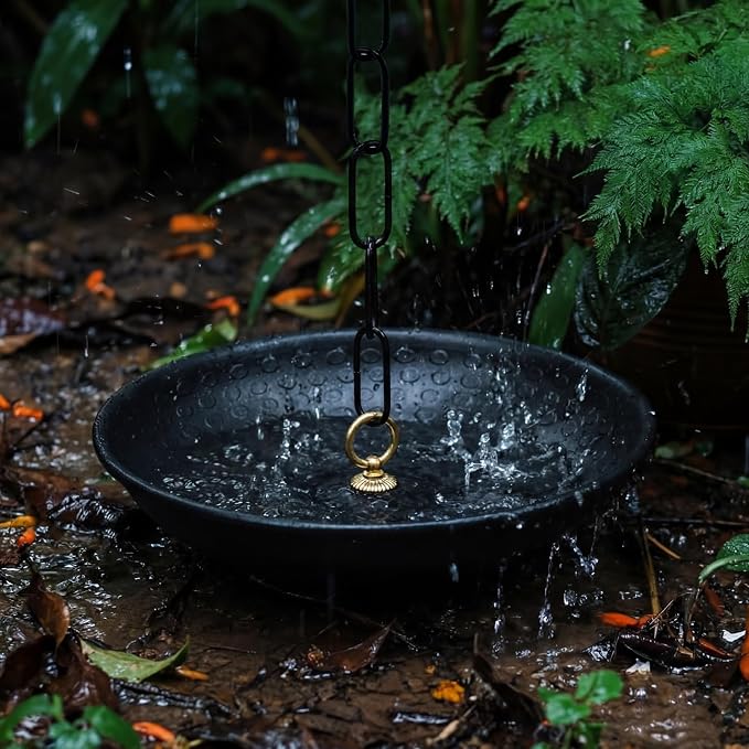 Zhengmy 2 Pack 11 Inch Black Rain Chains Anchoring Basin Hand Hammered Metal Bowl for Rain Chain Downspout Gutters for Outdoor Garden Lawn and Patio Water Feature