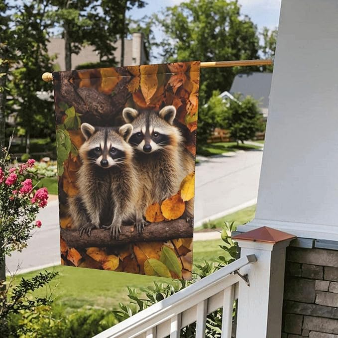Delerain Cute Raccoon Garden Flag, 28 x 40 Inch Double Sided Design Weather Resistant Indoor & Outdoor Decoration Small Banner for Home Yard Lawn Patio Office