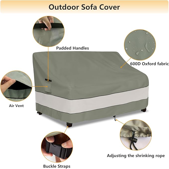 Outdoor Sofa Cover,Patio Loveseat Cover,3-Seater Bench Cover,Waterproof Heavy Duty Patio Furniture Covers,76W x 32.5D x 33H Inches