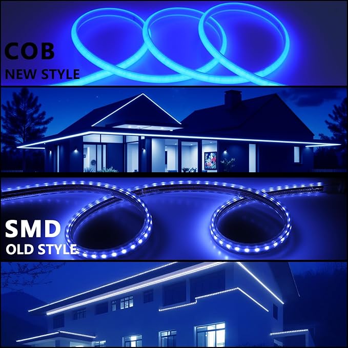BENLUN AC 110V COB LED Strip Lights Outdoor Waterproof 65.6ft, Blue Super Bright 200W LED Rope Light, IP65 Flexible Cuttable, for Bedroom Garden Commercial House Gaming Room Decor