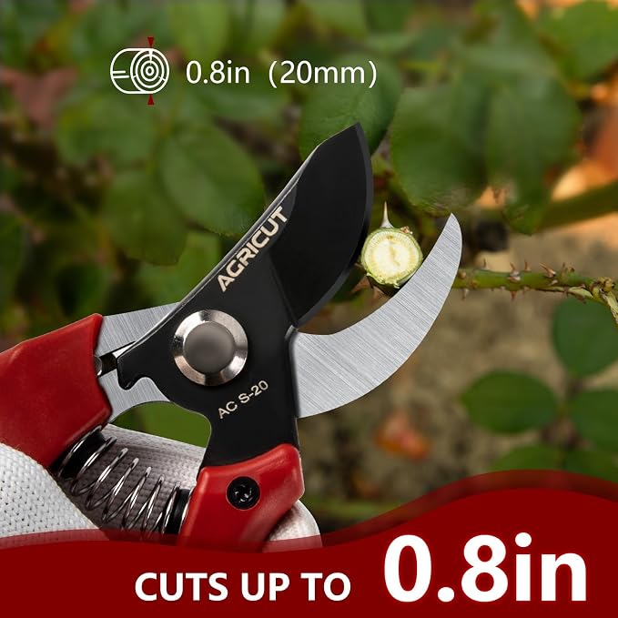 AGRICUT 7" Pruning Shears Heavy Duty Professional, Made of Japanese SK5 Steel Blades, 4/5 Cut Capacity, Bypass Hand Pruners Garden Clippers for Tree Flower Branch Trimming, S20
