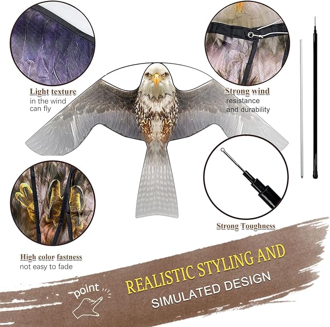 Bird Hawk Flying Kite with Pole Crops Farm Protector Bird Scarer Flying Kite with 4m Pole-Style B
