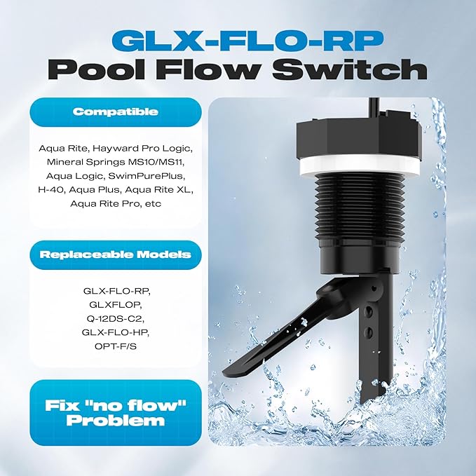 Malicetel Flow Switch GLX-FLO-RP for Hayward Goldline Aquarite Salt System Pool Flow Sensor Suitable Hayward Salt Cell and Chlorine Generator with Tee and 15ft Cable