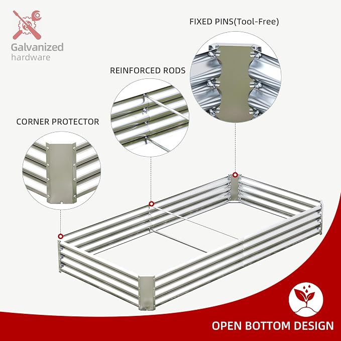 8x4x1ft(2 Pack) Galvanized Raised Garden Bed,Outdoor Planter Box Metal Patio Kit Planting Bed for Vegetables,Flowers, Silver