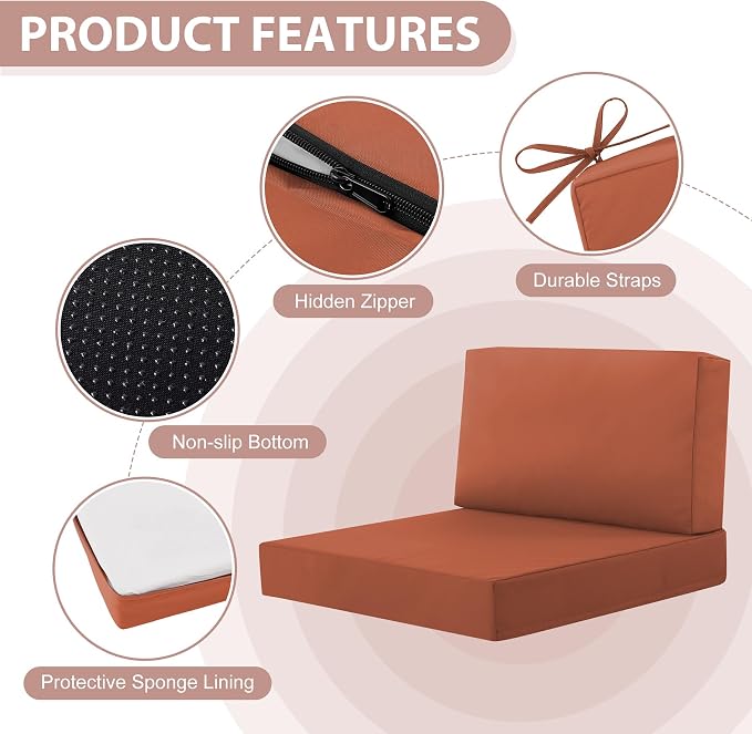 14-Piece Patio Furniture Cushions Set, Replacement Outdoor Cushions for 6-Seat Patio Sectional, Waterproof & Fade Resistant Deep Seat Cushion for Outdoor Sofa, Spice