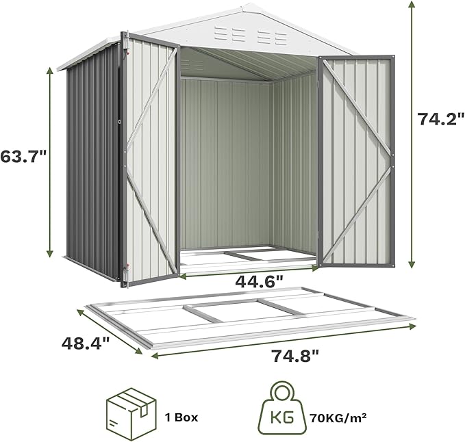 Greesum 6x4FT Outdoor Storage Shed with Base, Utility Tool Shed with Sloping Roof, Metal Storaged Garden Shed with Door & Lock for Patio Storage, Gray