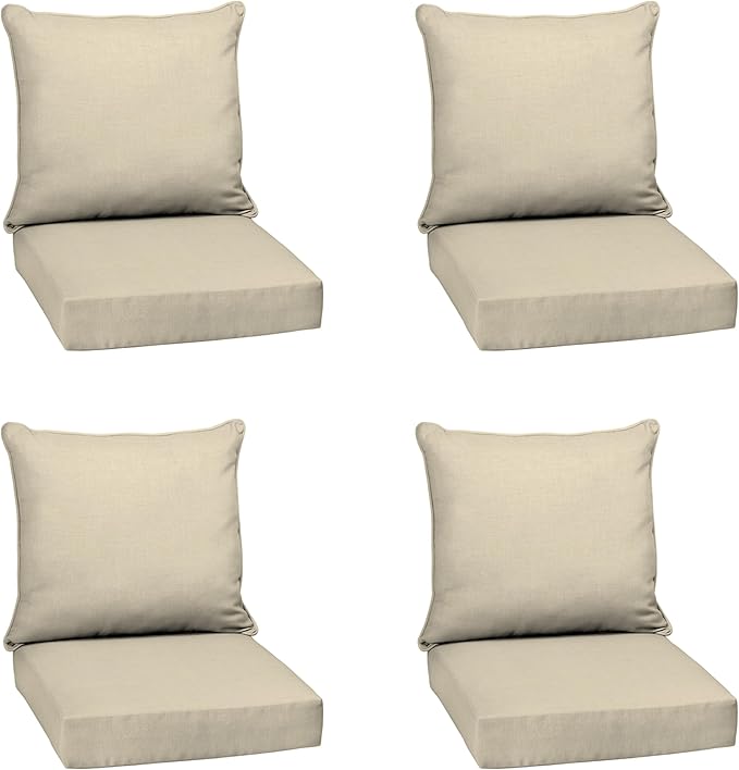 Arden Outdoor Deep Seat Cushion Set (4-Pack), 24 in x 24 in, Weather-Proof, Rain-Proof, Fade Resistant Patio Cushion for Chair, Sofa, and Couch Tan Leala