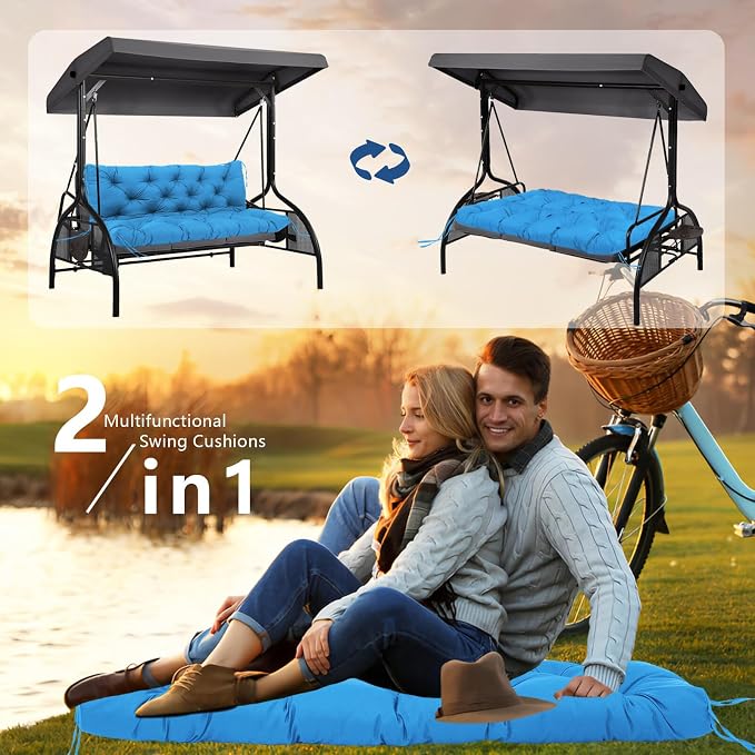5" Thick Waterproof Porch Swing Cushion 48 x 40 in 3 Seater Replacement Outdoor Swing Cushions with Back Support Patio Swing Cushion for Outdoor Bench Furniture