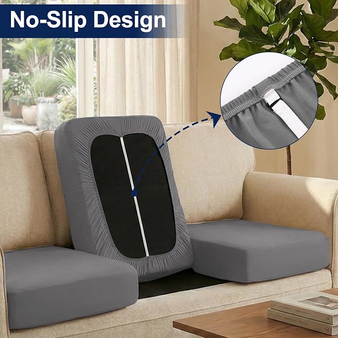 Smiry Waterproof Patio Cushion Covers, Stretch Outdoor Couch Slipcovers Replacement Washable Furniture Protector Sofa Chair Seat Cover for Dogs and Pets (12 Pcs, Grey)