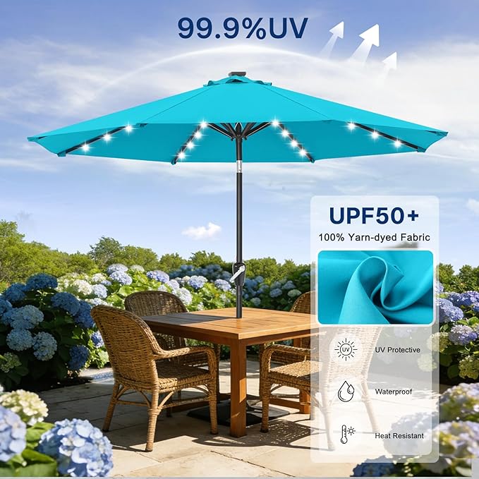 ABCCANOPY Durable Solar Led Patio Umbrellas with 32LED Lights 10FT (Turquoise)