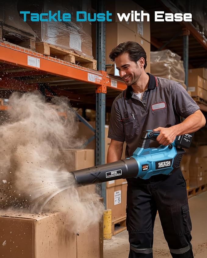 SEESII 40V Leaf Blower Cordless, 650CFM Brushless Motor Battery Powered Leaf Blower with 2 x 5.2Ah Batteries & 2 Chargers, Turbo Mode & 3 Speeds Control Electric Blower for Lawn Care/Light Snow/Debris