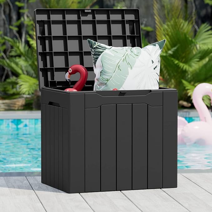 Greesum 100 & 31 Gallon Black Resin Deck Boxes for Patio Furniture, Garden Tools Storage