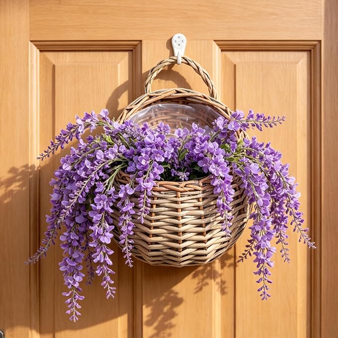 DOITOOL Wall Hanging Flower Basket, 2PCS Handmade Wicker Hanging Willow Wall Basket, Rattan Chlorophytum Comosum Holder for Boho Decor, Front Door, Home, Garden, Flowers, Mail, Fruit