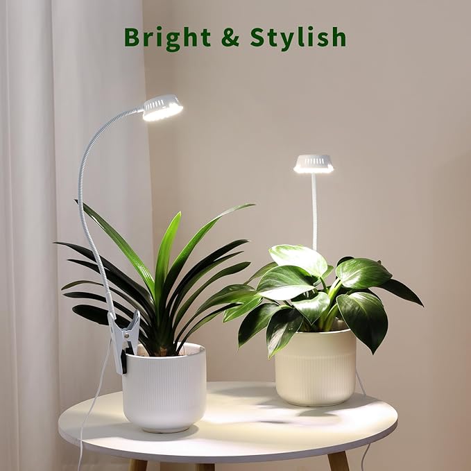 LORDEM Grow Lights for Indoor Plants, Clip-on Gooseneck Plant Lights for Indoor Growing，Full Spectrum LED Plant Light with 5 Dimming Levels,Auto On/Off Timer (6/8/12/16 Hrs),White,1 Pack