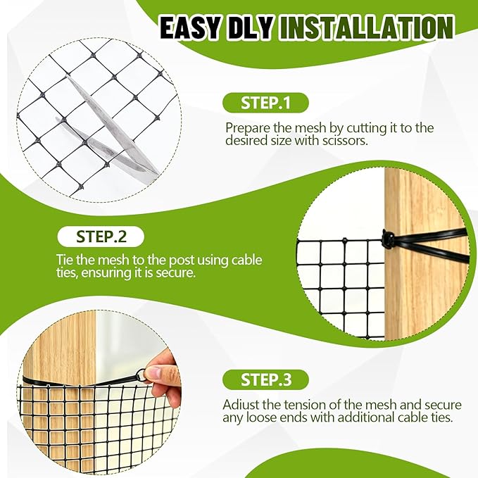 Gisafai 6x300ft (50gsm) Deer and Animal Fence Barrier Netting with 100 Zip Ties, Plastic Heavy Duty Mesh Fence Barrier, Ideal for Garden Netting, Against Bird, Fruit Plant Protection, Black