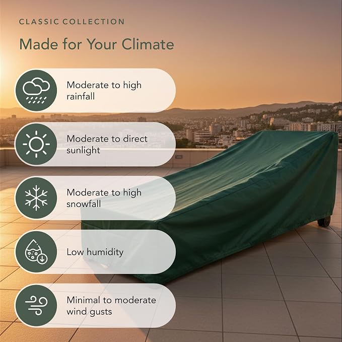 Covermates Classic Chaise Lounge Cover – Weather-Resistant Vinyl Outdoor Furniture Cover with Mesh Vent, Elastic Hem, UV Protection, Lightweight Patio Chair Cover, 32W x 72D x 32H, Green