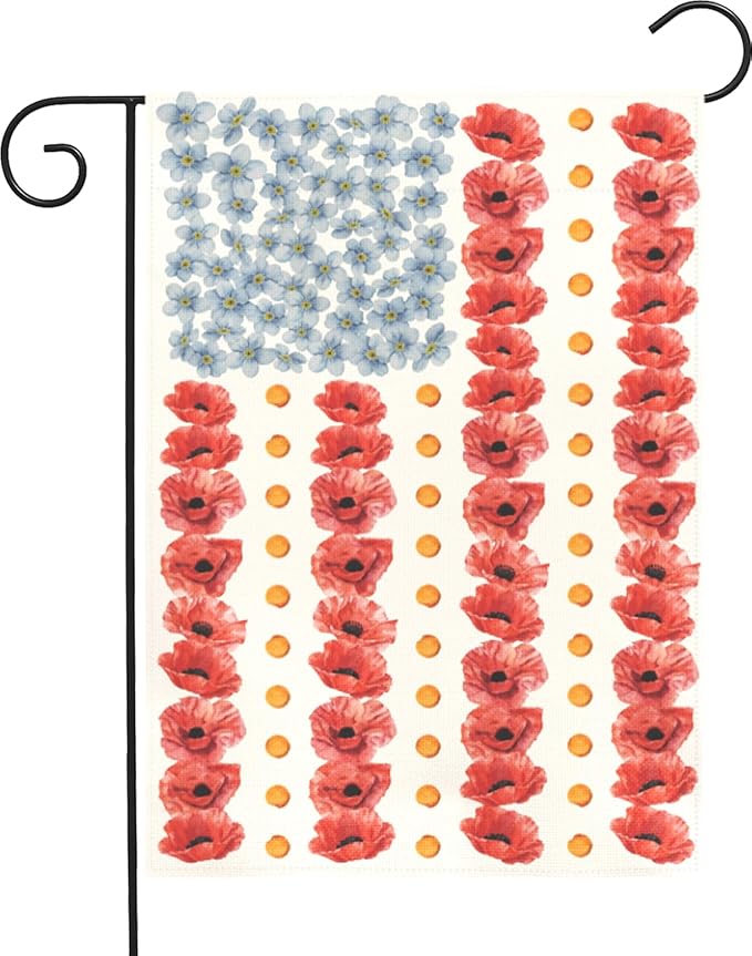 Patriotic Poppy Garden Flags American Flag Floral Yard Flags Double Sided Memorial Day Independence Day House Banner for Fourth of July Remembrance All Season Home Lawn Porch Decor 12x18 Inch