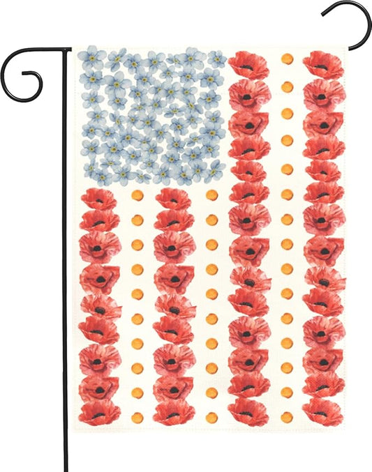 Patriotic Poppy Garden Flags American Flag Floral Yard Flags Double Sided Memorial Day Independence Day House Banner for Fourth of July Remembrance All Season Home Lawn Porch Decor 12x18 Inch