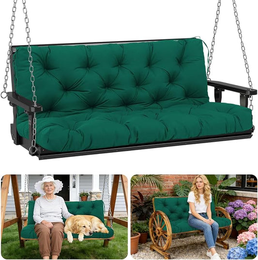 Porch Swing Cushions Outdoor 40 inch x 40 Waterproof Swing Cushions 3 Seater Replacement with Backrest & 8 Ties 5" Thick Bench Swing Cushions for Outdoor Furniture Patio(Dark Green)