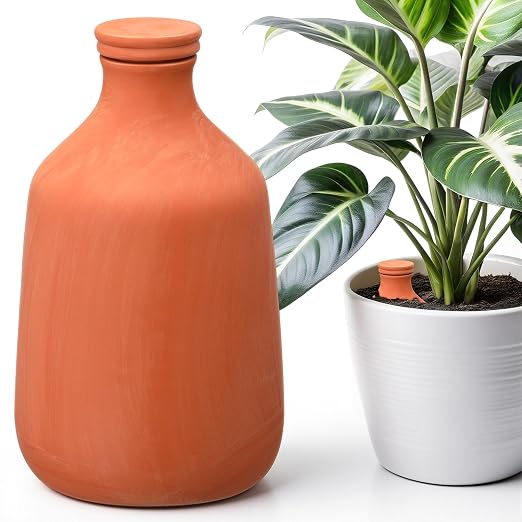DoubleFill 1 Pcs 150oz Ollas Terracotta Watering Pots Self Watering Planter Insert Terracotta Globes Clay for Outdoor Indoor Garden Plants, Easy to Refill