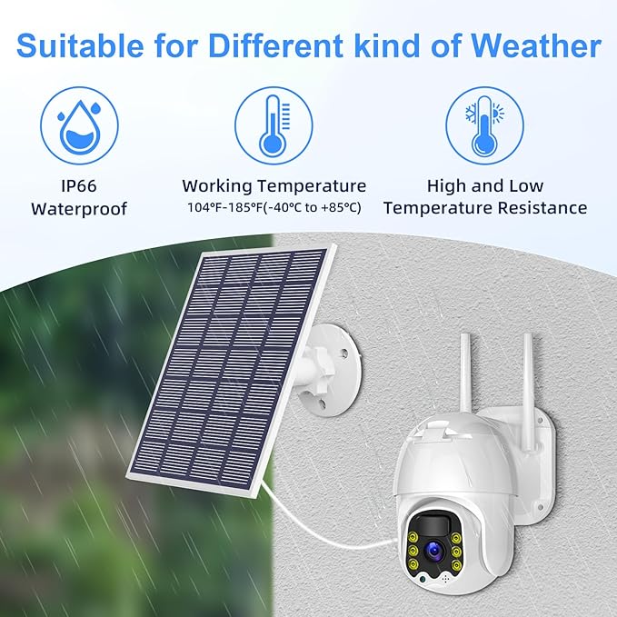 Security Camera 5V 5W Solar Panel - Adjustable Wall Mount, 9.8ft Cable, IP65 Waterproof - Suitable for USB-C & Micro USB